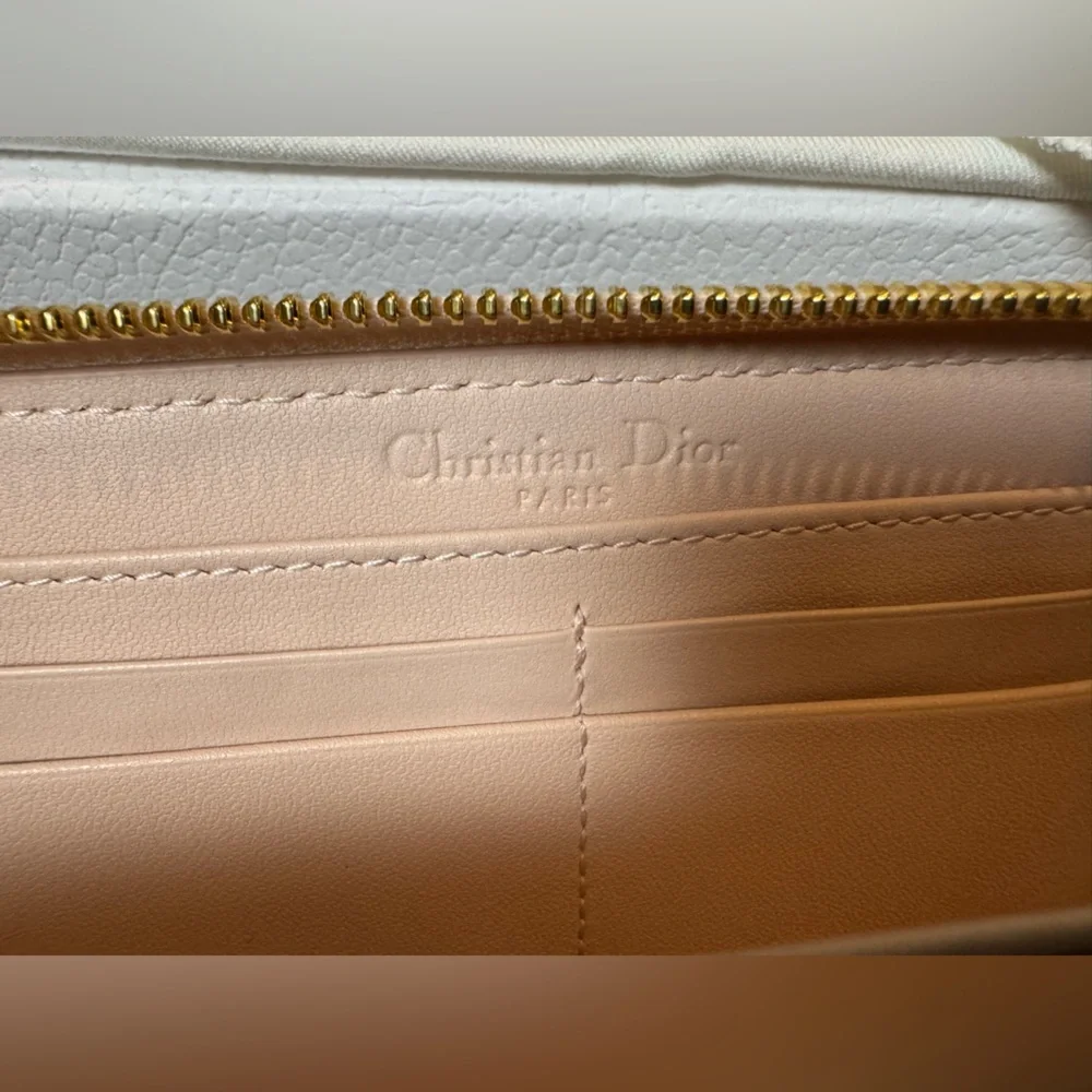 Dior Quilted Cannage Leather Zip Wallet in Pale Pink with Gold Hardware, NWOT